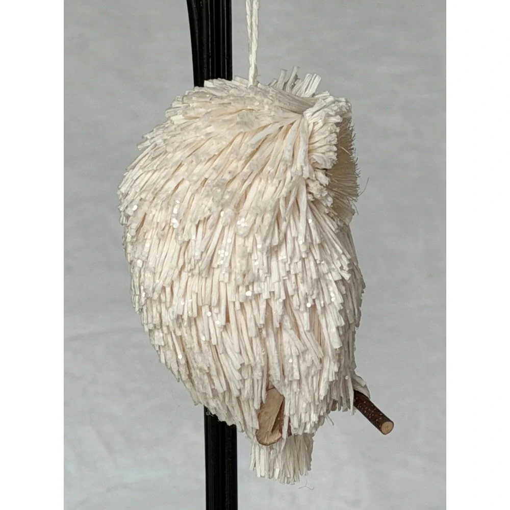 Vintage White Owl on Perch Christmas Ornament 5.5